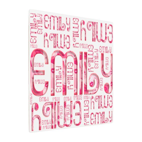 Name Emily Cute Pink Love Hearts Kiss Typography Metal Print