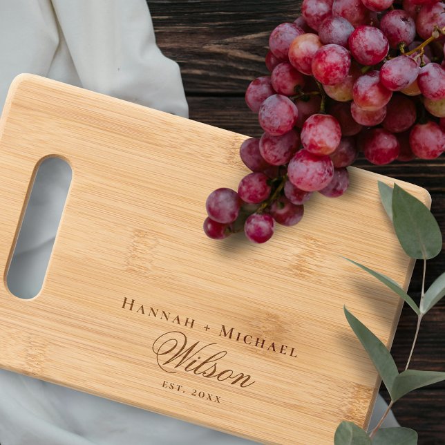Name Engraved Bamboo Wedding Monogram Cutting Board (Personalized cutting boards laser engraved with a custom name or photo make a unique gift.)