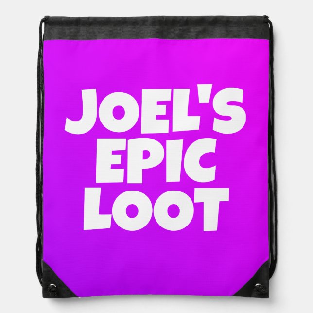 Name Epic Loot Gamer Kids Neon Purple Text Drawstring Bag (Front)