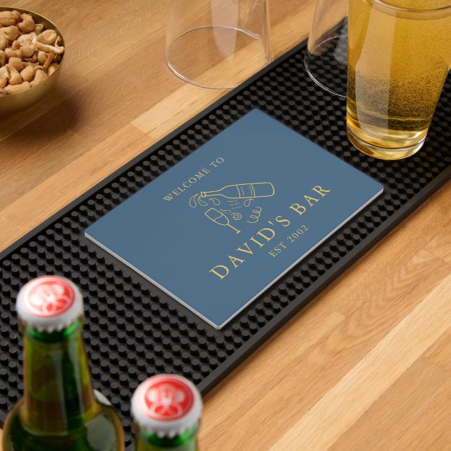 Name Est Year Blue Gold Bottle Illustration Bar Mat (Insitu (Bar 2))