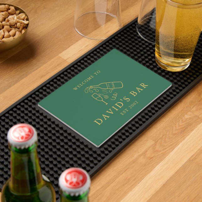 Name Est Year Green Gold Bottle Illustration Bar Mat (Insitu (Bar 2))
