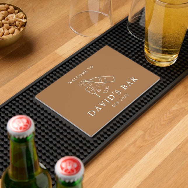 Name Est Year Terracotta Brown Bottle Illustration Bar Mat (Insitu (Bar 2))