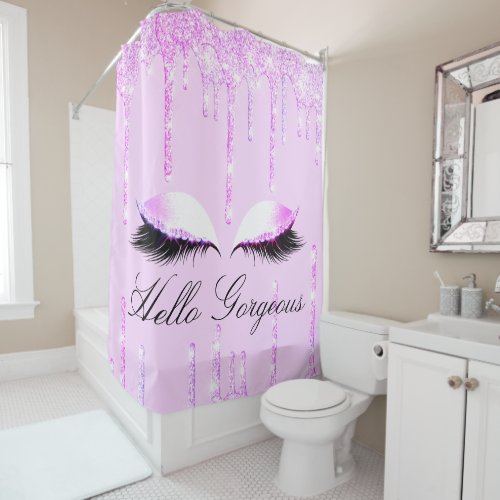 Name Eyelashes Makeup Pink Princes Drip Holograph Shower Curtain