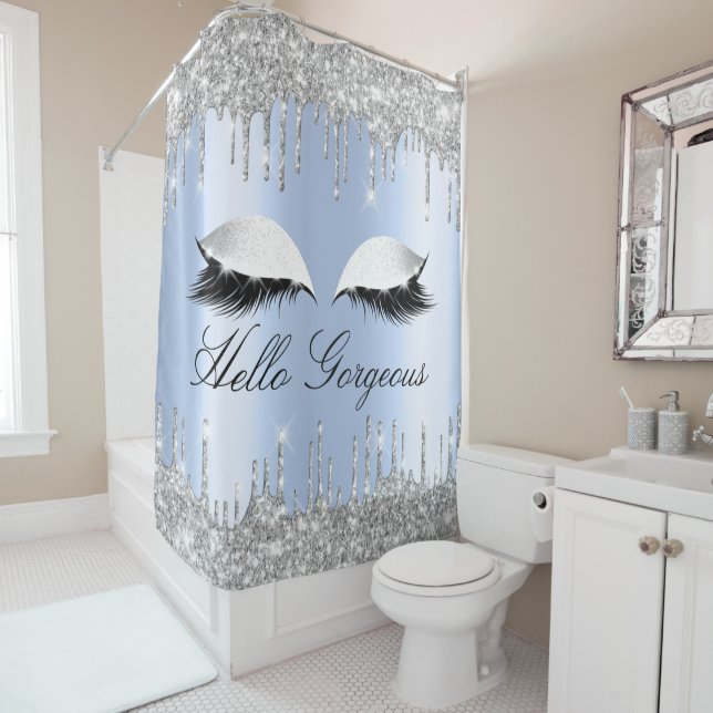 Name Eyelashes Makeup Silver Blue Girly Drips  Shower Curtain (In Situ)