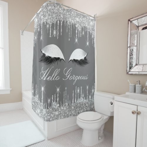 Name Eyelashes Makeup Silver Gray Grey Drips Shower Curtain