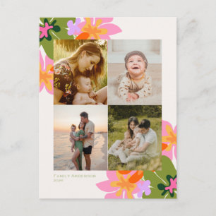 Name family 4 photos collage floral cute  holiday postcard