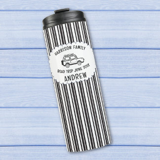 Name, Family Road Trip Black White Stripes  Thermal Tumbler