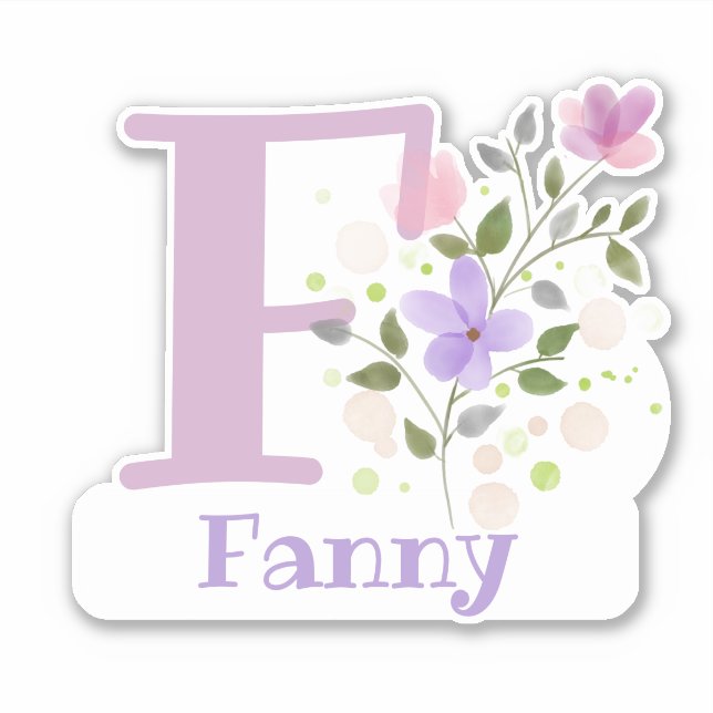 Name Fanny & Initial with Floral Design Sticker (Front)