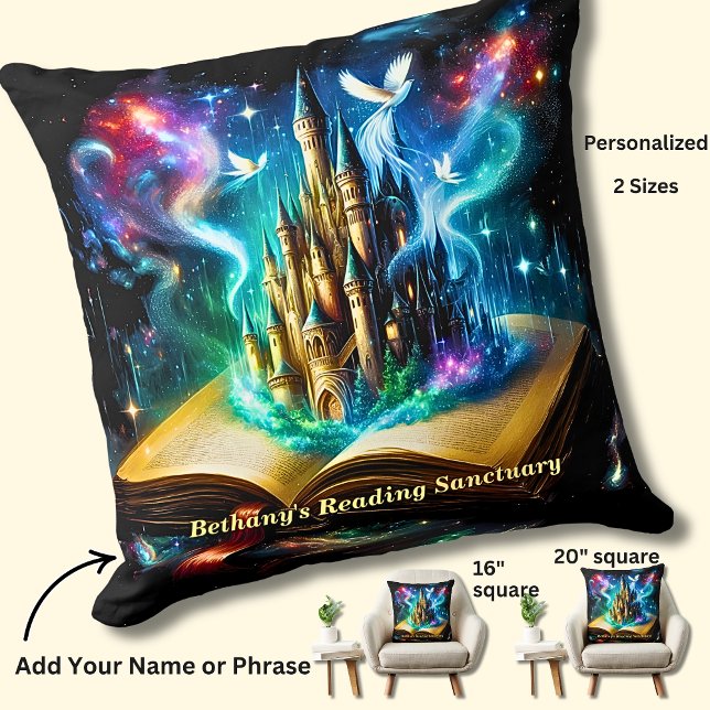 Name, Fantasy Castle Book Novel Reading Sanctuary Throw Pillow (Creator Uploaded)