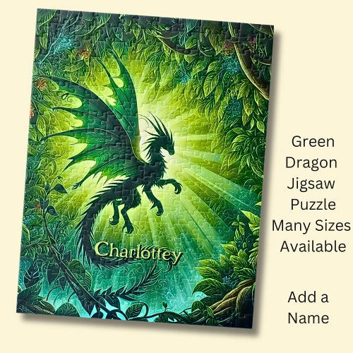 Name, Fantasy Dragon Flying in Green Light Rays Jigsaw Puzzle