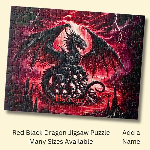 Name, Fantasy Fire Dragon with Skulls  Jigsaw Puzzle