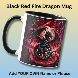 Name, Fantasy Fire Dragon with Skulls Mug