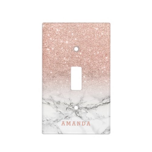 Name faux rose pink glitter ombre white marble light switch cover