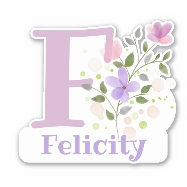 Name Felicity & Initial with Floral Design Sticker (Front)