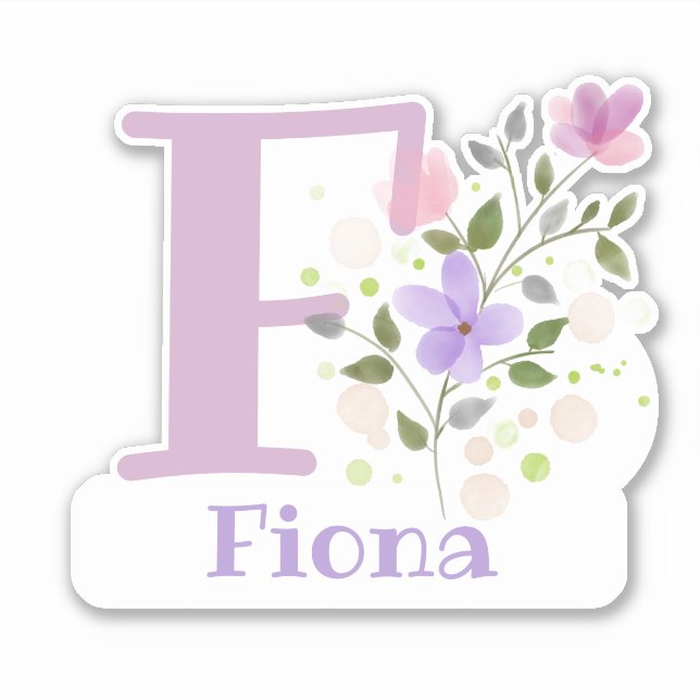 Name Fiona plus Initial with Floral Design Sticker (Front)