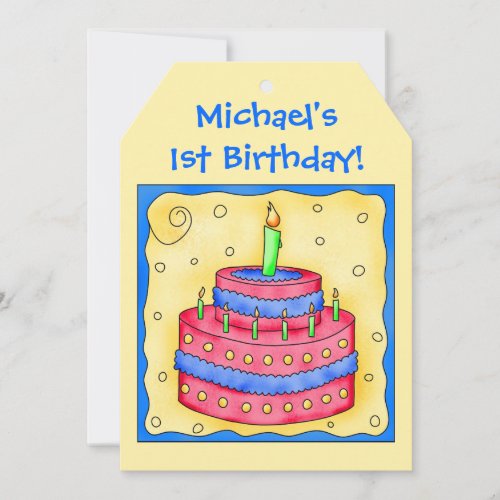 Name First Birthday Cake Art Party Invitation