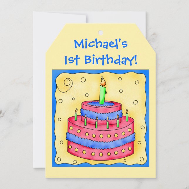 Name First Birthday Cake Art Party Invitation (Front)