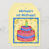 Name First Birthday Cake Art Party Invitation (Front/Back)