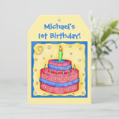 Name First Birthday Cake Art Party Invitation (Standing Front)