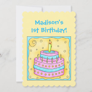 Name First Birthday Cake Art Party Invitation