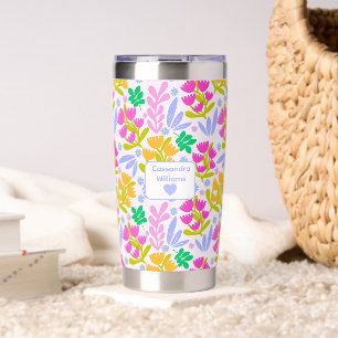 name floral elegant chic watercolor cute insulated tumbler