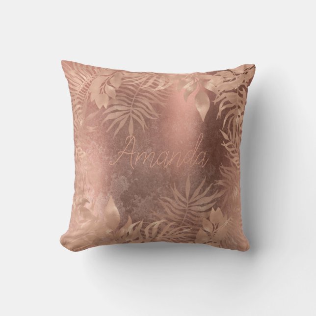 Name Floral Pink Rose Gold Tropical Copper Grungy Throw Pillow (Front)