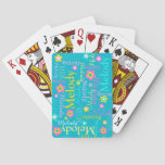 Name flower patterned yellow aqua poker cards