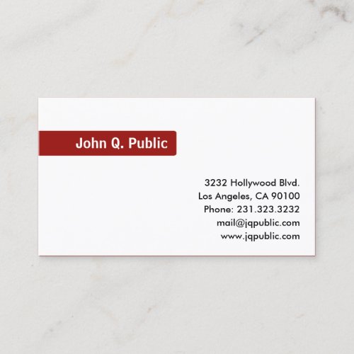 Name Red Background - Plain White Business Card