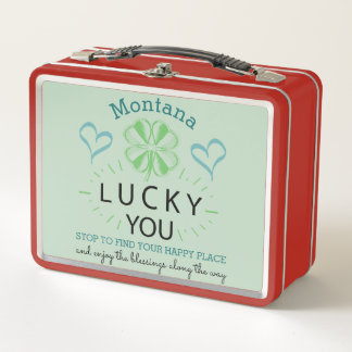 Name Four Leaf Clover Lucky You Typography Quotes Metal Lunch Box
