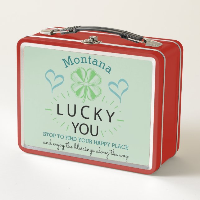 Name Four Leaf Clover Lucky You Typography Quotes Metal Lunch Box (Front)