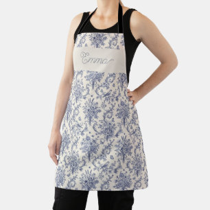 Name French Country Toile de Jouy Blue Pattern Apron