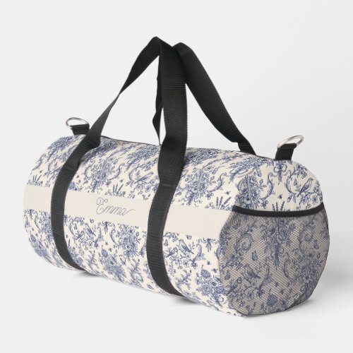 Name French Country Toile de Jouy Blue Pattern  Duffle Bag