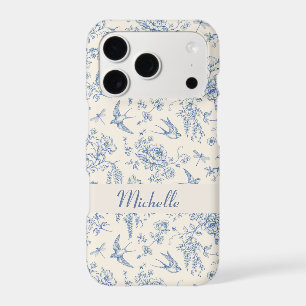 Name French Country Toile de Jouy Blue Pattern iPhone 17 Pro Case