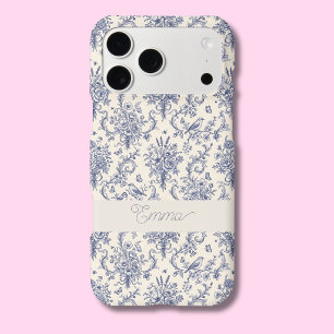Name French Country Toile de Jouy Blue Pattern iPhone 17 Pro Max Case