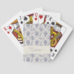 Name French Country Toile de Jouy Blue Pattern Poker Cards