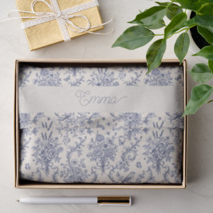 Name French Country Toile de Jouy Blue Pattern Tissue Paper