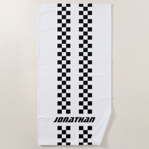 Name Fully Custom Colors Double Checkered Stripes Beach Towel