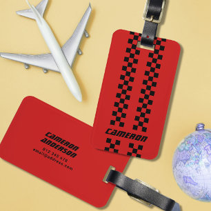 Name Fully Custom Colors Double Checkered Stripes Luggage Tag