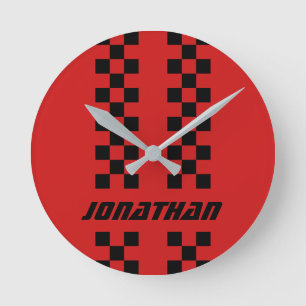 Name Fully Custom Colors Double Checkered Stripes Round Clock