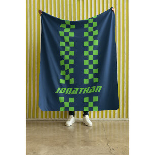 Name Fully Custom Colors Double Checkered Stripes Sherpa Blanket