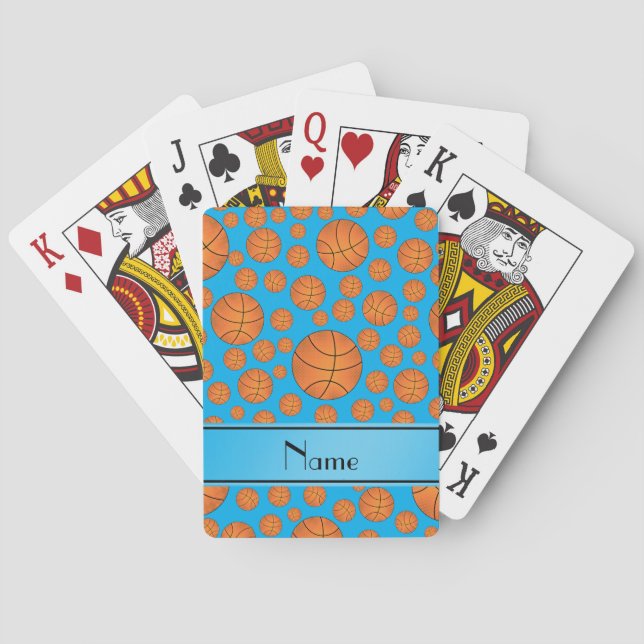 Name fun sky blue basketballs sky blue stripe poker cards (Back)