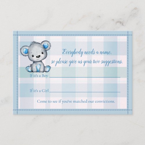 Name Game Cute Bear Boy Baby Shower Game Enclosure Card