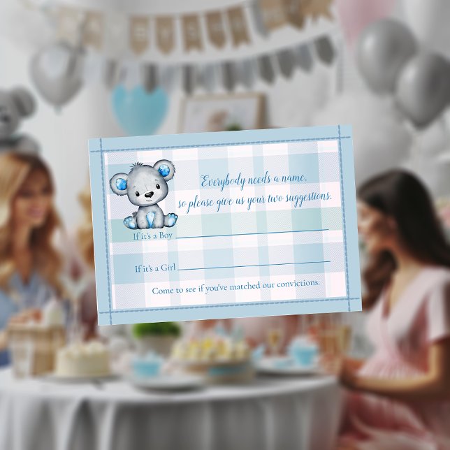 Name Game Cute Bear Boy Baby Shower Game Enclosure Card (Creator Uploaded)