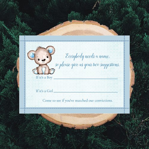 Name Game Cute Brown Bear Boy Baby Shower Game Enclosure Card