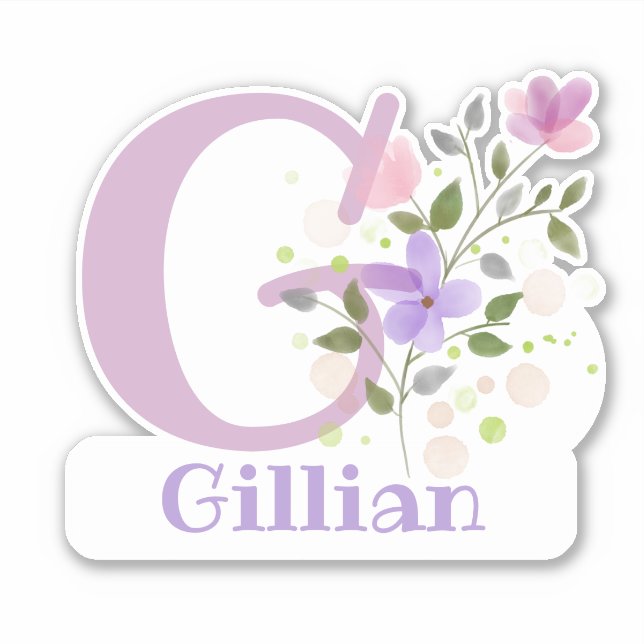 Name Gillian & Initial with Floral Design Sticker (Front)