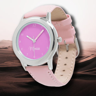 Name Girl Boy Women Men   Bubblegum Pink Elegant  Watch