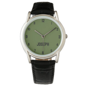 Name Girl Boy Women Men   Olive Green Modern Watch