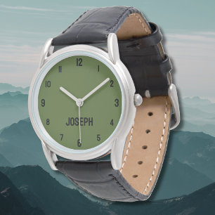 Name Girl Boy Women Men   Olive Green Modern Watch