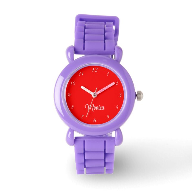 Name Girl Boy Women Men | Red Elegant Modern  Watch (Front)