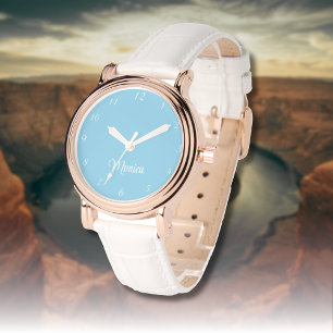 Name Girl Boy Women Men Sky Blue Elegant Watch
